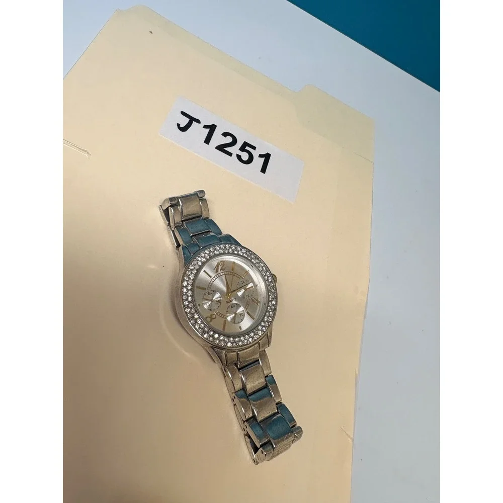 Silver Tone Quartz Crystal Bezel Watch Japan Mvt Infinity Dial Need Batt